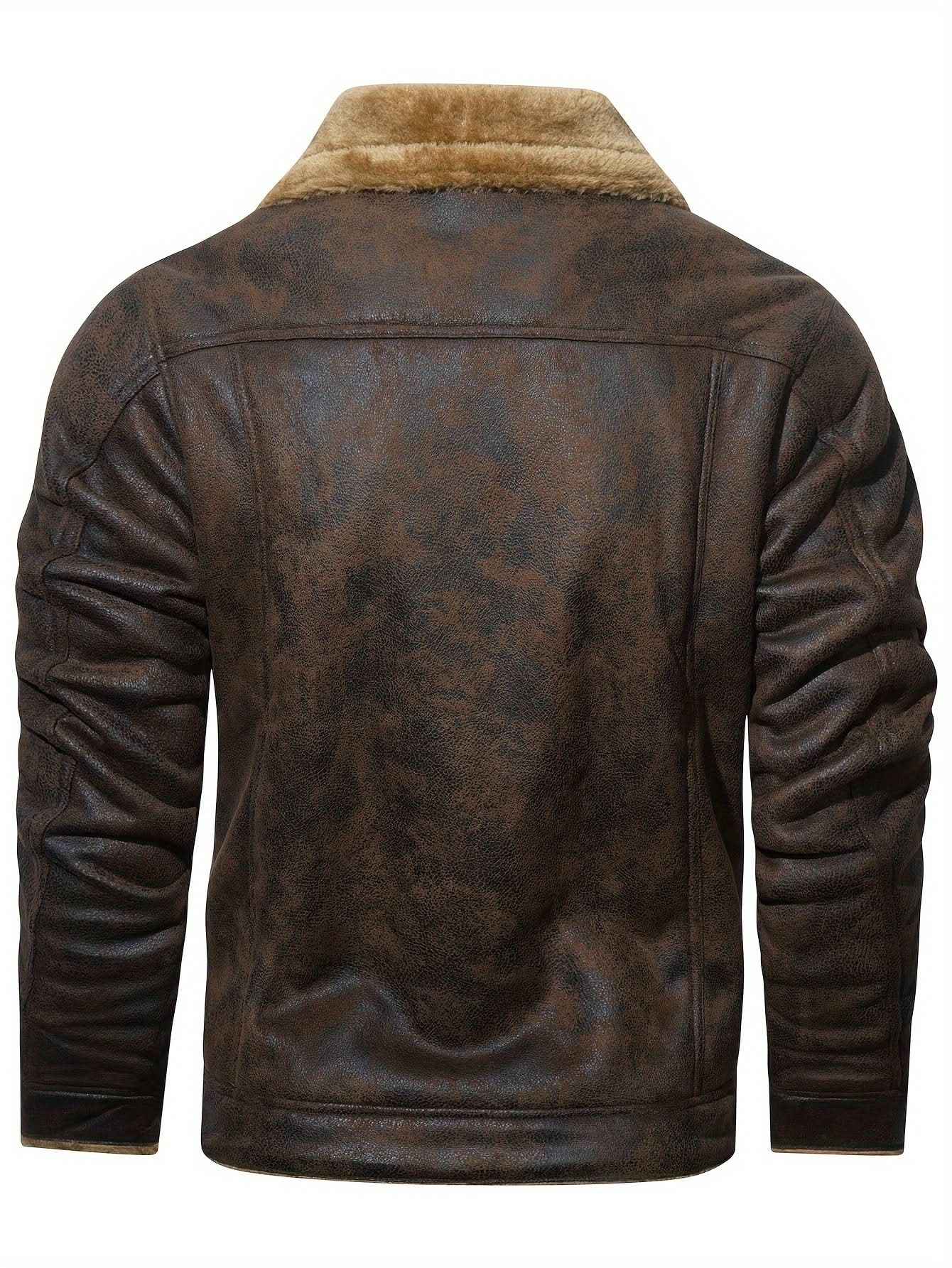 Men's Casual Faux Leather Jacket - Warm, Windproof Outerwear with Pockets for Fall/Winter - LustMia