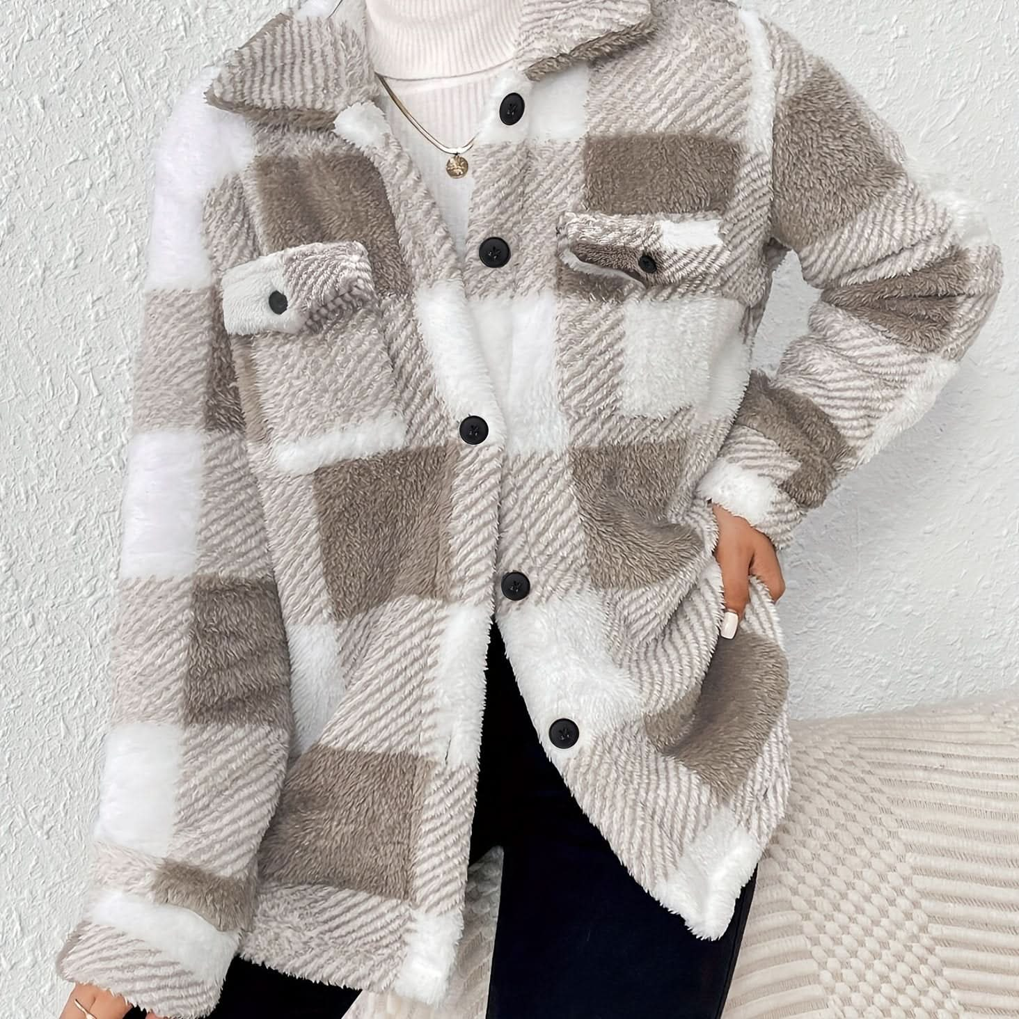 Plaid Pattern Button Front Jacket - LustMia