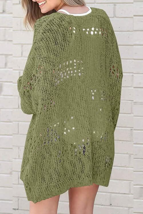 Openwork Open Front Long Sleeve Cardigan - LustMia