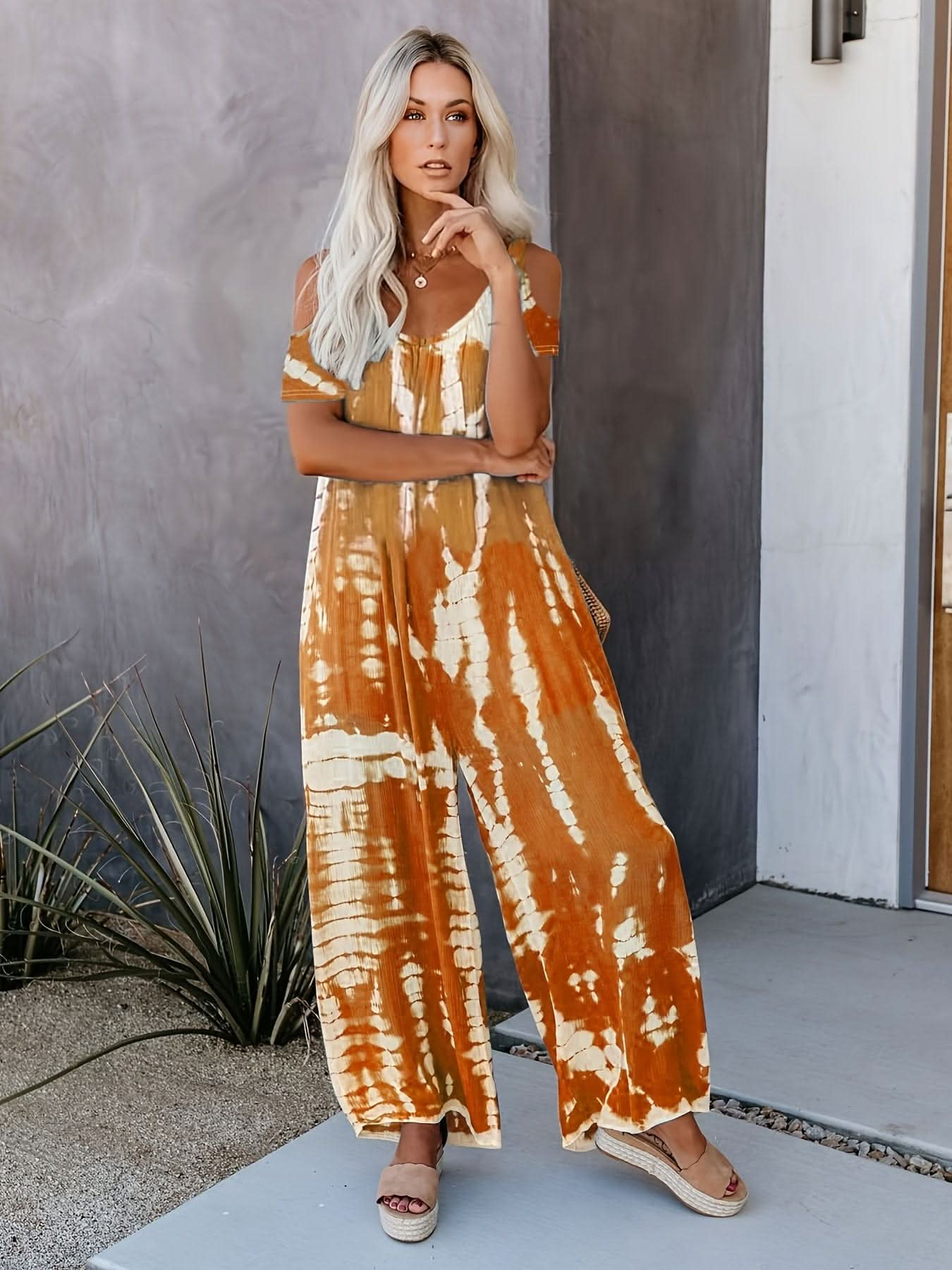 Vibrant Geometric Tie Dye Cut Out Jumpsuit - By Lustmia - LustMia