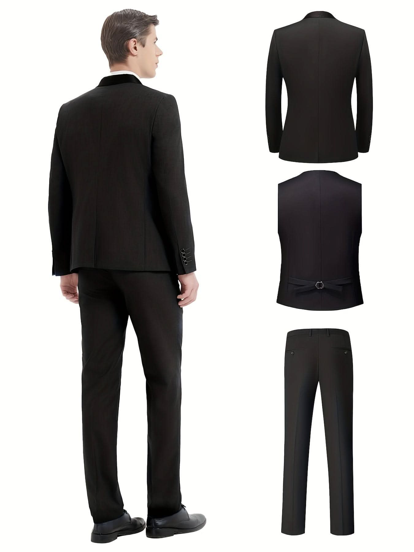 Elegant 3Piece Mens Tuxedo Set Jacket Vest Pants - LustMia