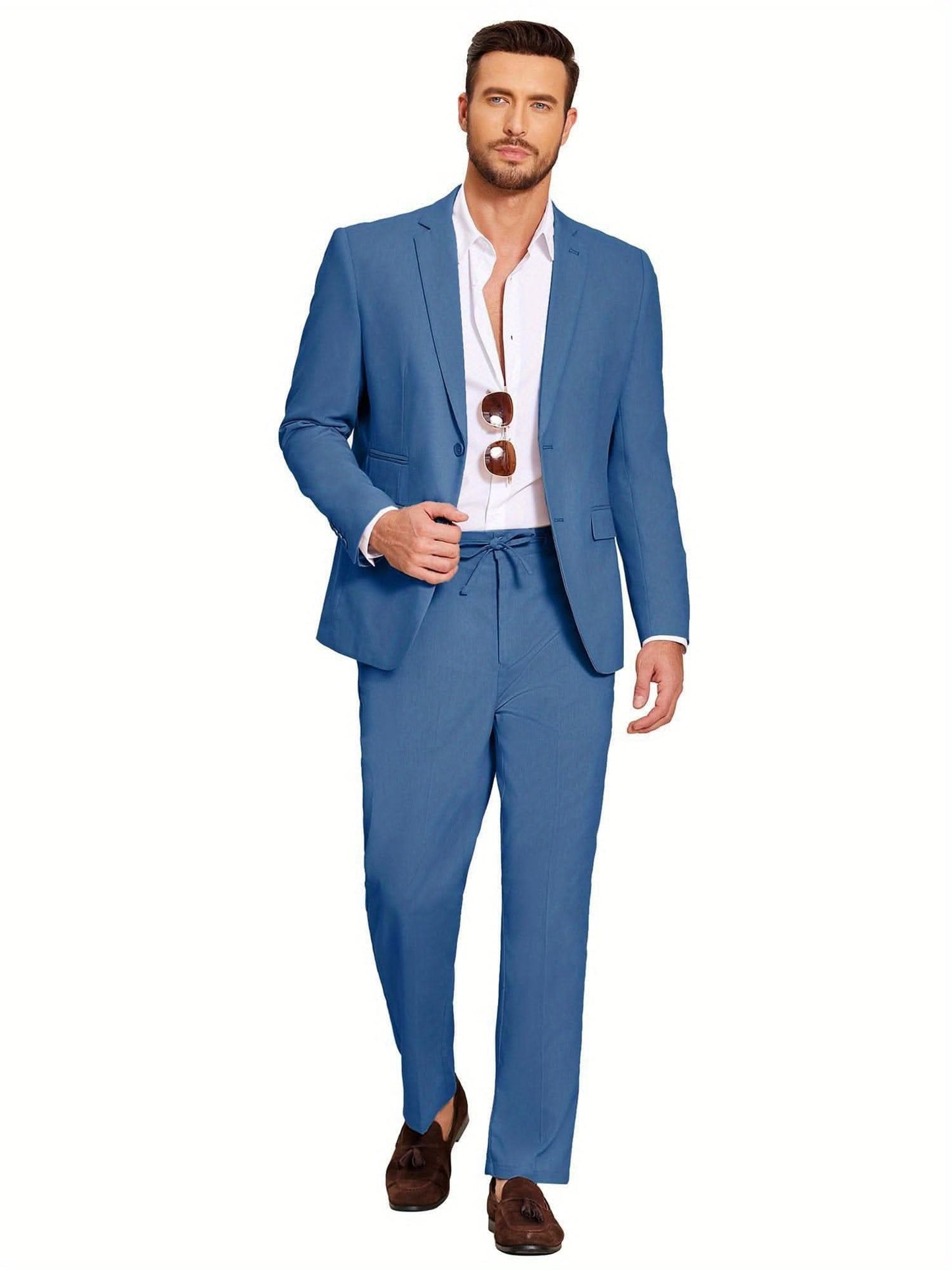 Mens 2 Piece Linen Suit Lightweight Casual - LustMia