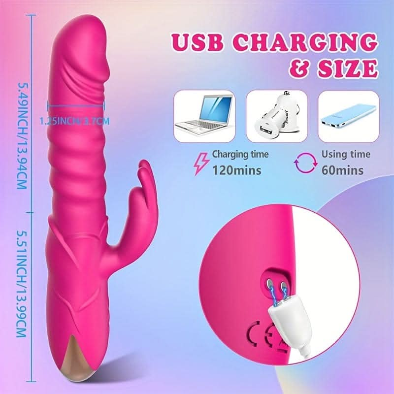 Rechargeable Thrusting Rabbit Vibrator with GSpot Stimulation Waterproof - LustMia