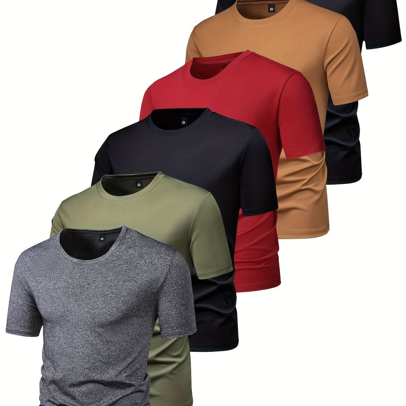 Men's 6pcs Fashion Sports T-shirt, Casual Stretch Round Neck Tee Shirt For Summer - LustMia