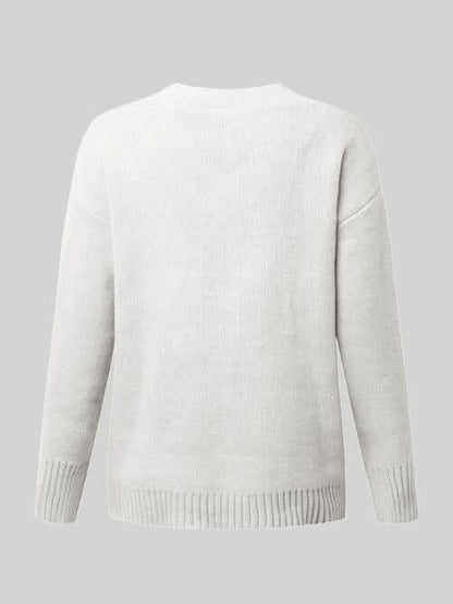 V - Neck Long Sleeve Knit Top - LustMia