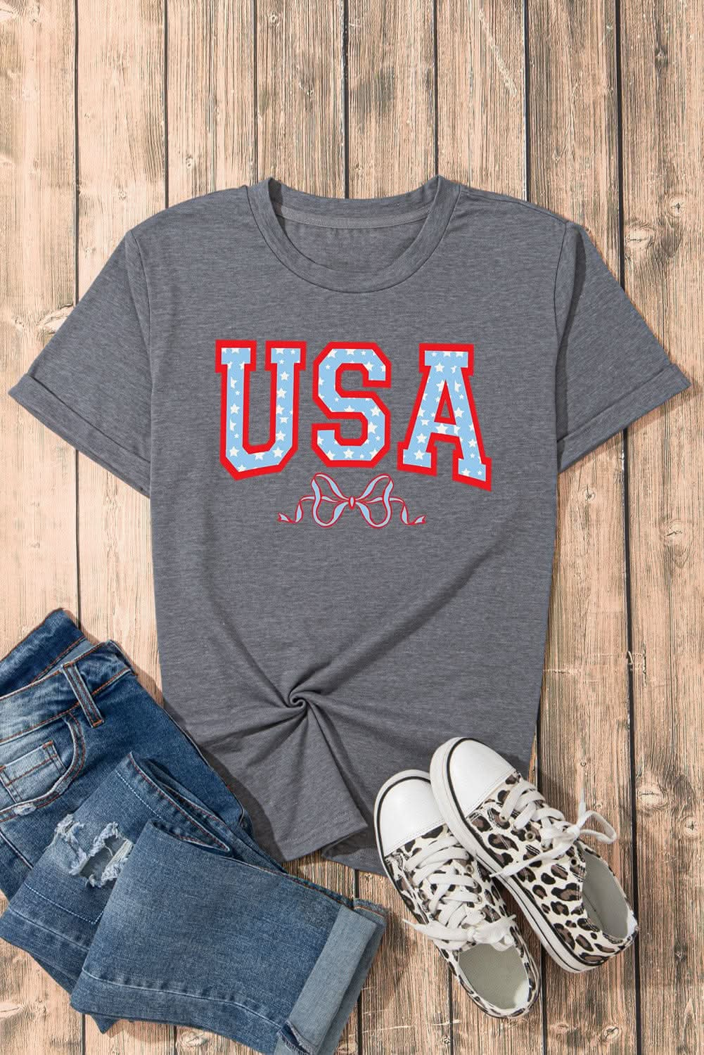 USA Round Neck Short Sleeve T-Shirt - LustMia