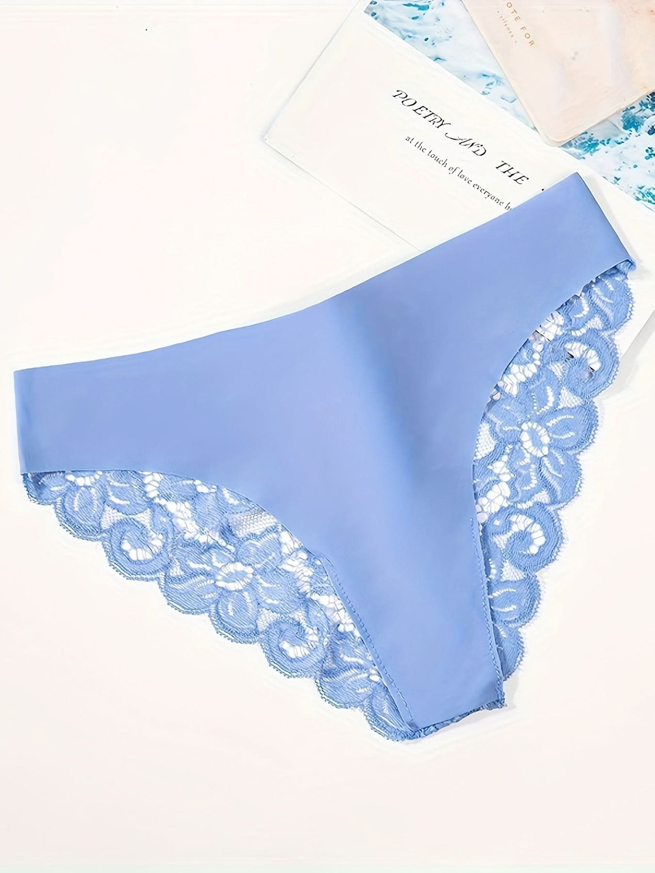 3pcs Lace Stitching Briefs, Comfy & Breathable Scallop Trim Semi - sheer Panties, Women's Lingerie & Underwear - LustMia