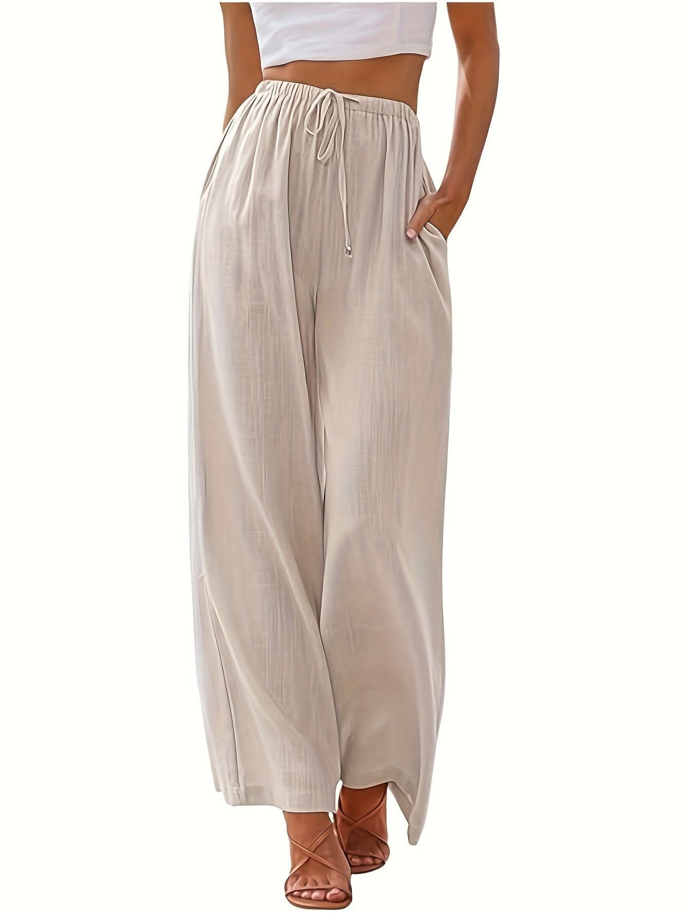 Stylish Womens Wide Leg Palazzo Linen Pants with Pockets - By Lustmia - LustMia