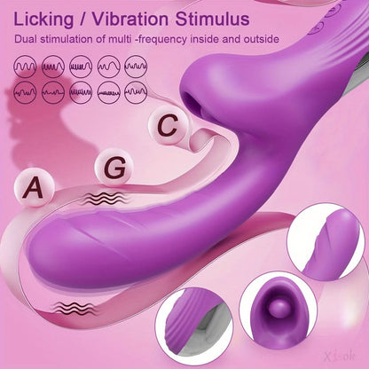 1pc G Spot Female Vibrator Clitoral Stimulator Suction Cup 2 In 1 Tongue Licking Clitoris For Female Pleasure Adult Sex Toys Female Toys - LustMia