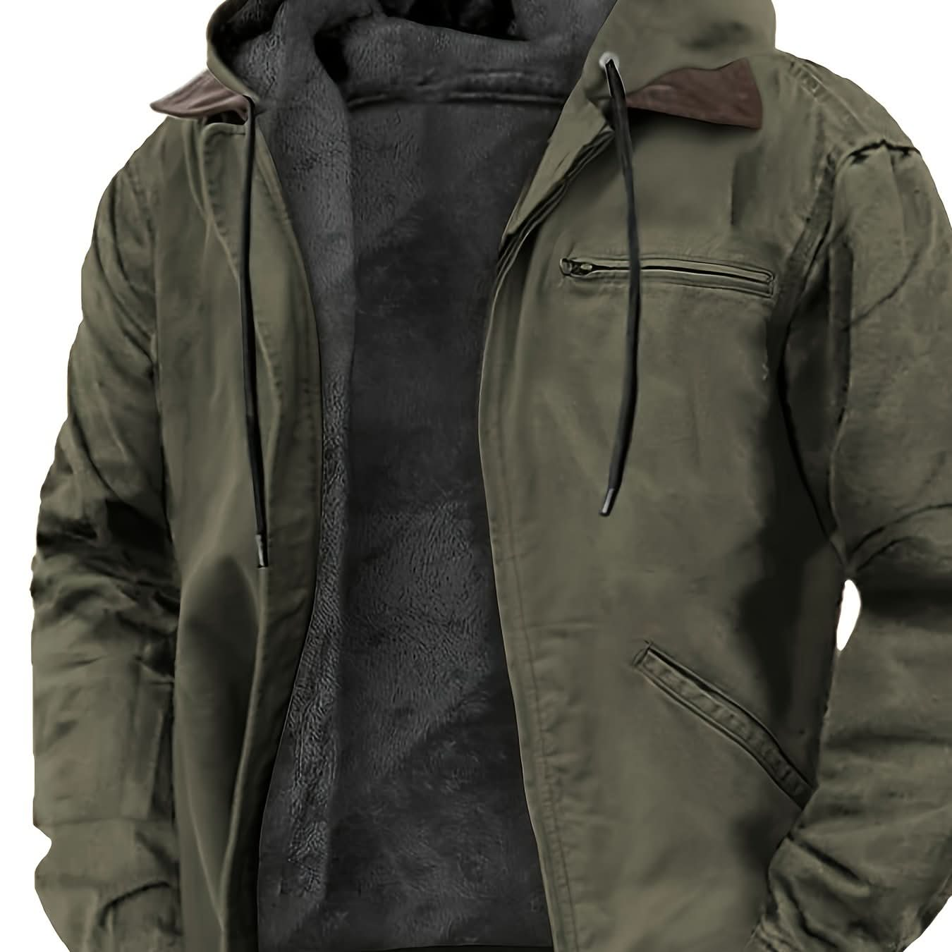 Men's Hoodie Full Zip Hoodie Gray Lining Hoodie Army Green Blue Brown Gray Hooded Solid Color Pocket Sports - LustMia