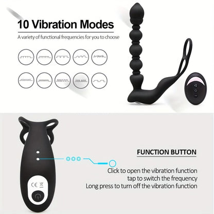 Anal Vibrator Prostate Massager Vibrating Butt Plug with Cock Ring, Anal Plug Remote Control Vibrator, 10 Vibrating Thrust Modes, Anal Beads Dildo Male Sex Toy for Men's Pleasure - LustMia