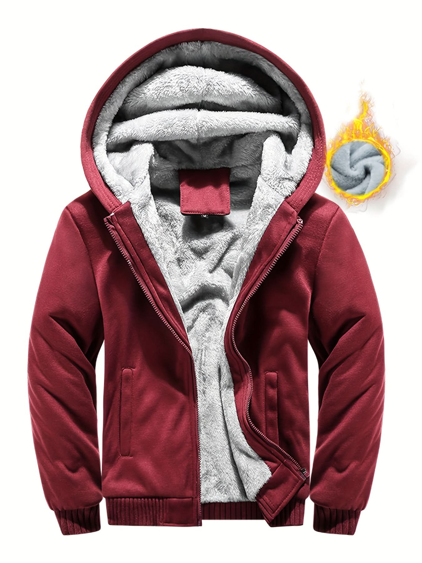 Winter Warm Fleece Zipper Hooded Jacket, Solid Color Thickened Casual Hoodie, Men's Clothing - LustMia