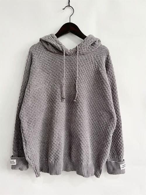 Drawstring Long Sleeve Hooded Sweater - LustMia