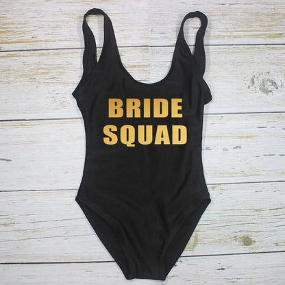 Bachelorette Bathing Suit BRIDE SQUAD Swimwear Women Wedding Party Swimming Suits One Piece Backless Swimsuit Beach Wear - LustMia