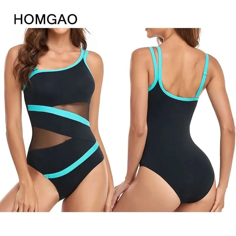 HOMGAO Sexy Mesh One - Piece Swimwear Women One Shoulder Swimsuit Bodysuit Beachwear Brazilian Bathing Suits Summer Monokini - LustMia