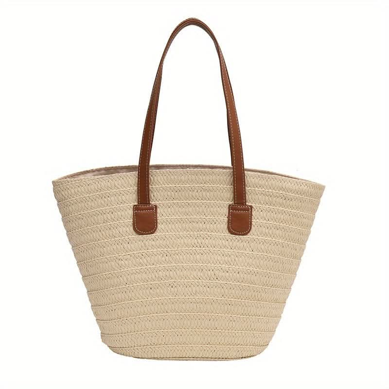 Chic French Style Braided Straw Tote Bag - Lightweight & Secure with Double Handles, Zipper Closure, and Slouchy Design - Perfect for Beach Vacations - LustMia