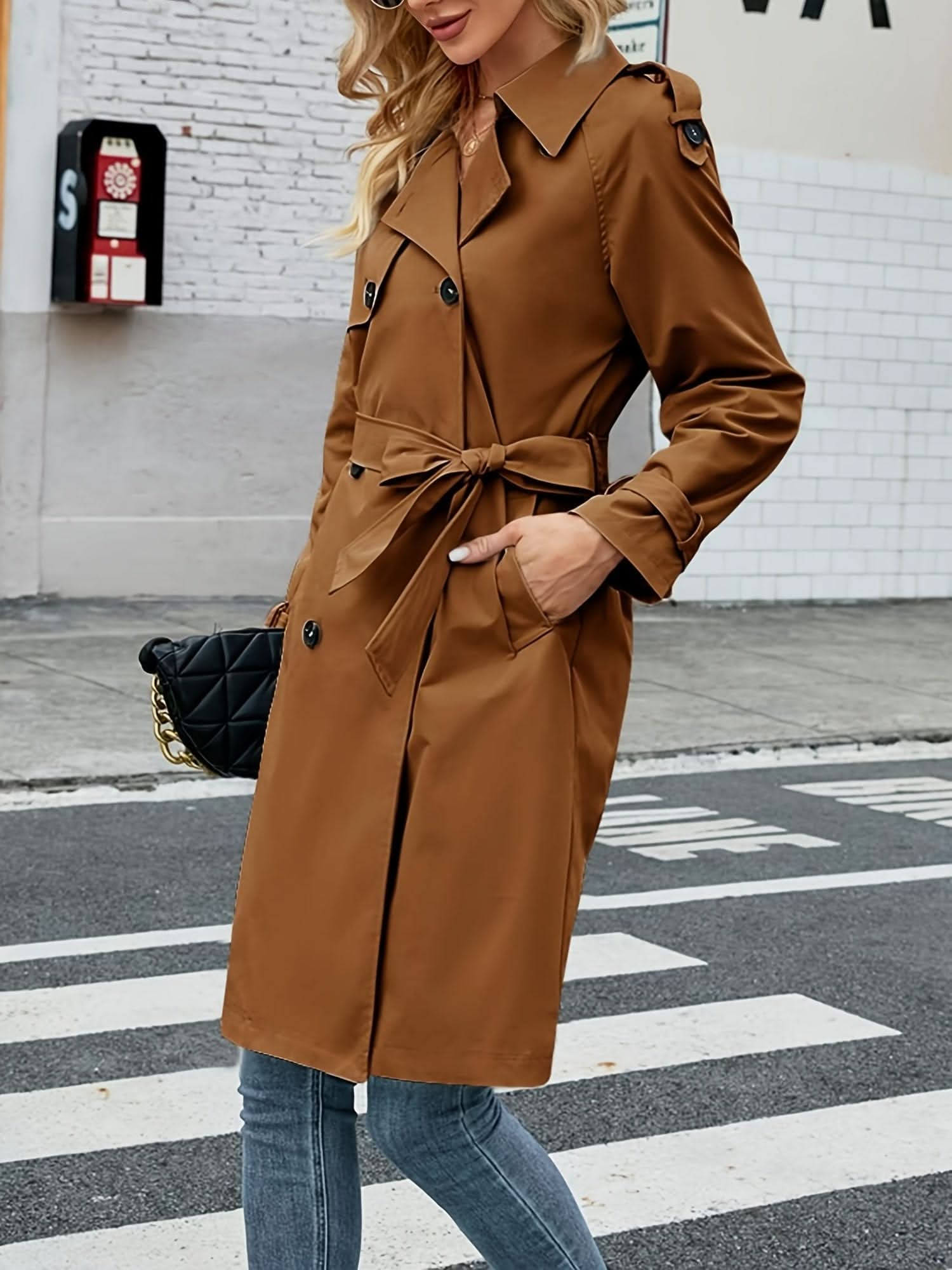 Womens Classic DoubleBreasted Trench Coat with Belt - LustMia