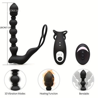 Anal Vibrator Prostate Massager Vibrating Butt Plug with Cock Ring, Anal Plug Remote Control Vibrator, 10 Vibrating Thrust Modes, Anal Beads Dildo Male Sex Toy for Men's Pleasure - LustMia