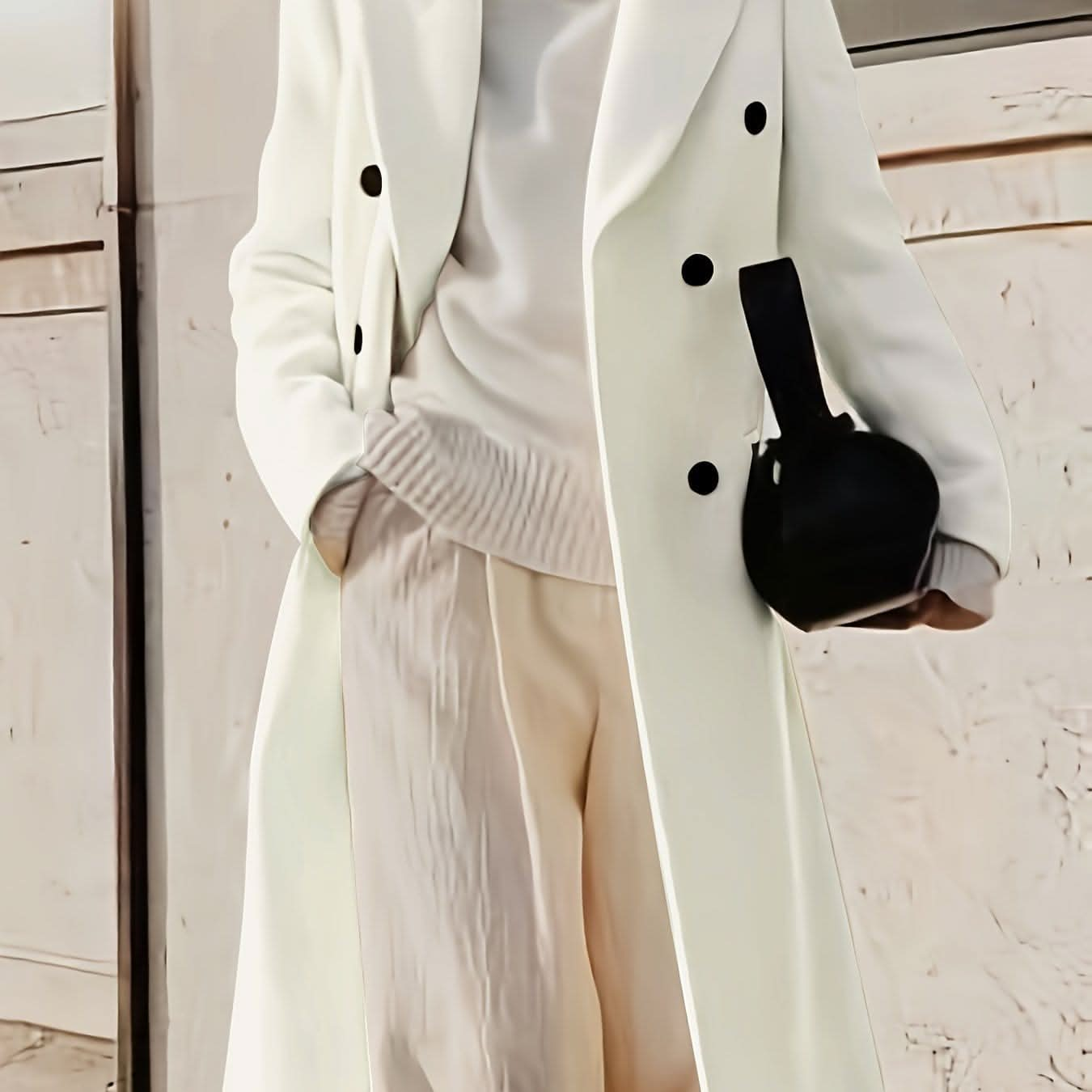 Stylish Double - Breasted Lapel Overcoat - LustMia