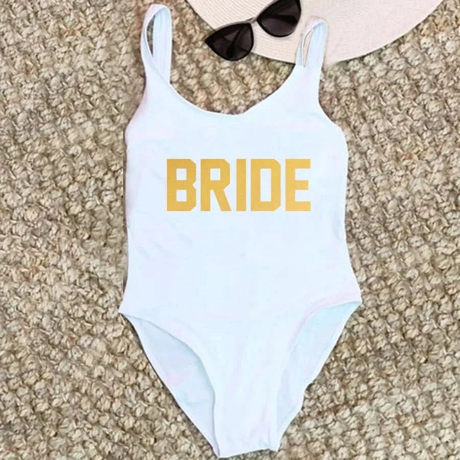 Bachelorette Bathing Suit BRIDE SQUAD Swimwear Women Wedding Party Swimming Suits One Piece Backless Swimsuit Beach Wear - LustMia