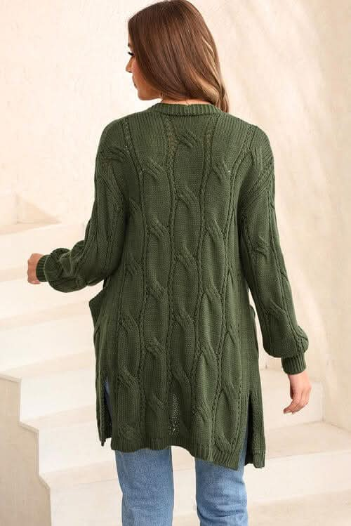 Cable - Knit Dropped Shoulder Cardigan - LustMia