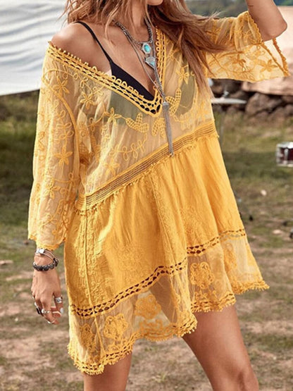 Lace Detail Plunge Cover - Up Dress - LustMia