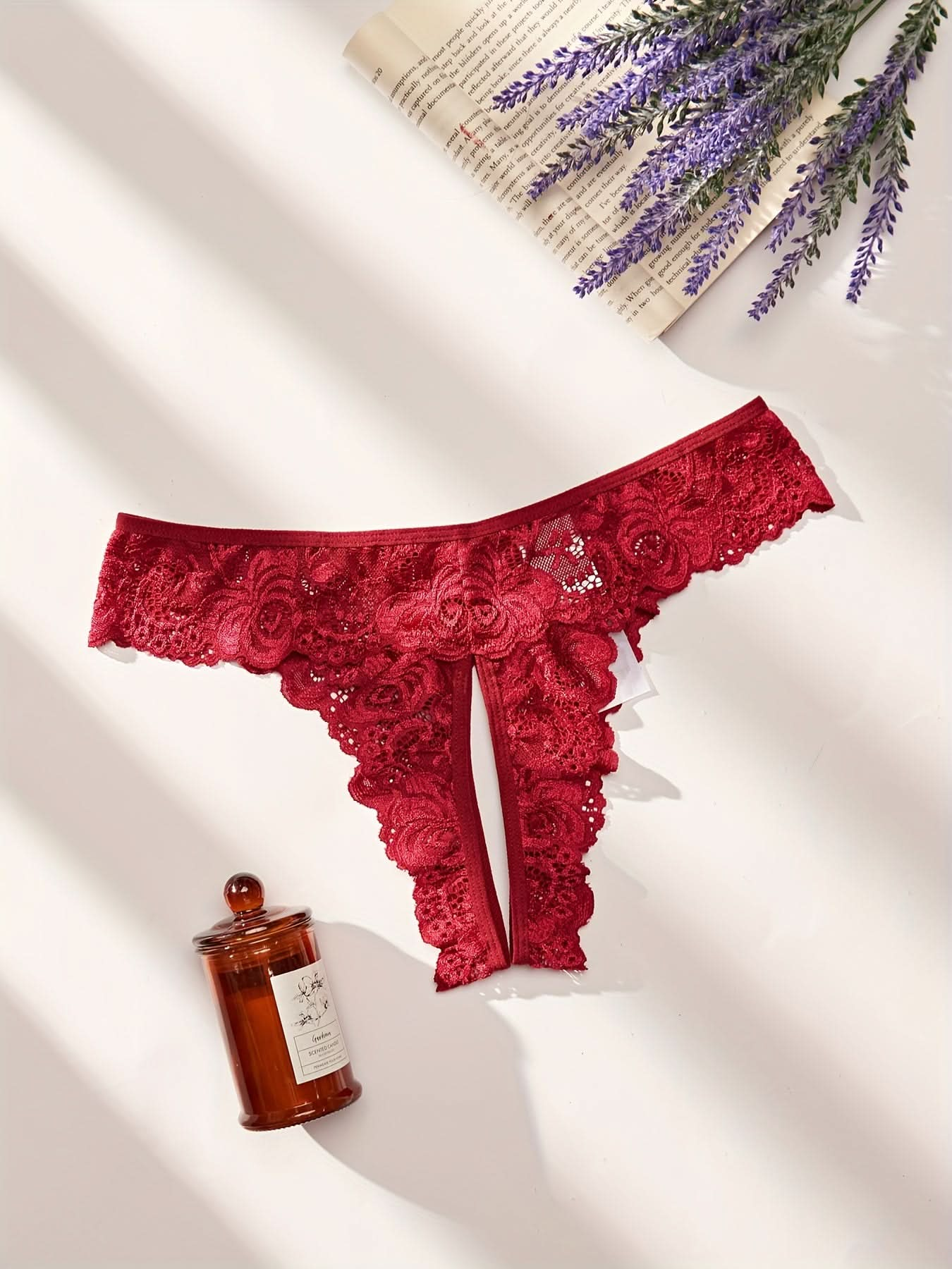 3pcs Floral Lace Thongs, Open Crotch Intimates Panties, Women's Sexy Lingerie & Underwear - LustMia