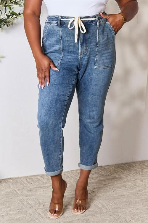 Judy Blue Full Size High Waist Drawstring Denim Jeans - LustMia