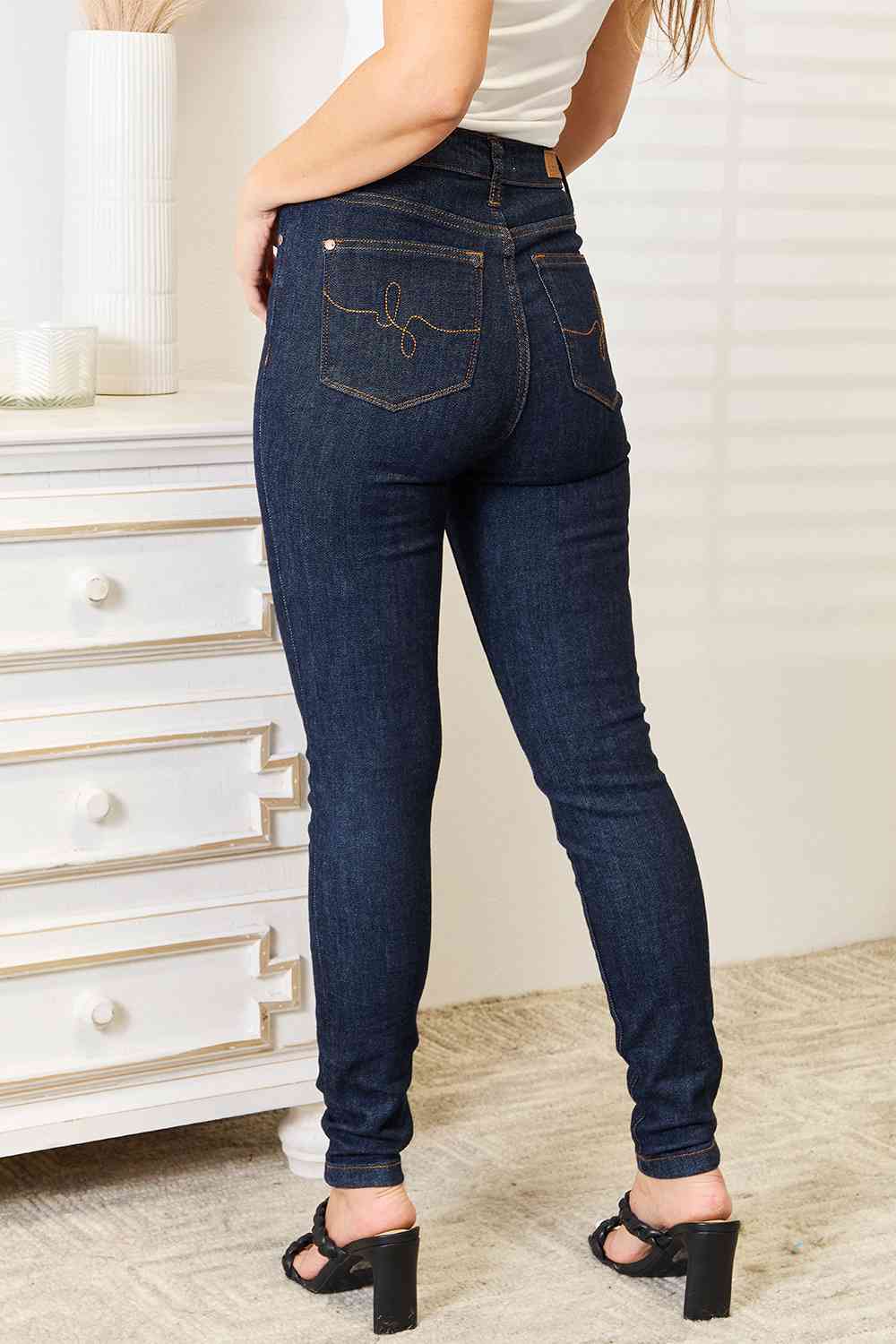 Judy Blue Full Size High Waist Pocket Embroidered Skinny Jeans - LustMia