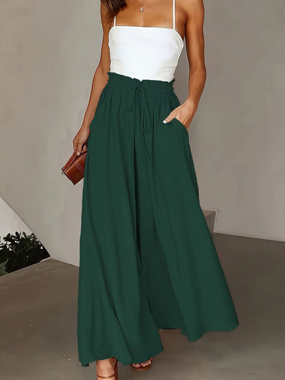 Plus Size Elegant Wide Leg TieFront Pants - LustMia