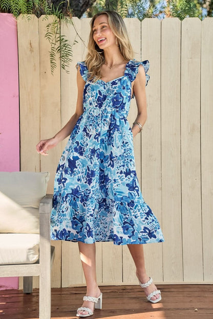 Hailey & Co Full Size Floral Ruffled Sleeveless Midi Dress - LustMia