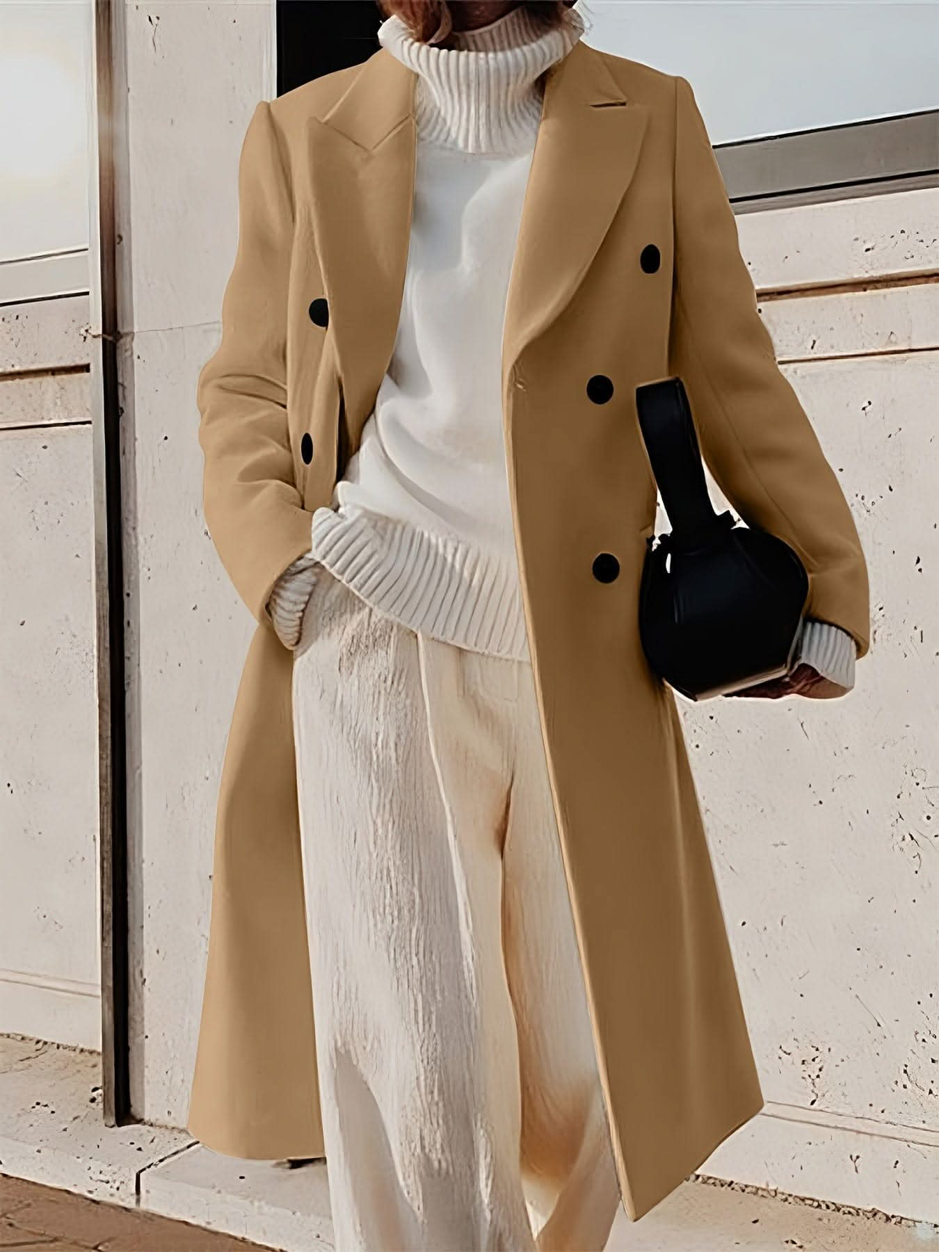 Stylish Double - Breasted Lapel Overcoat - LustMia