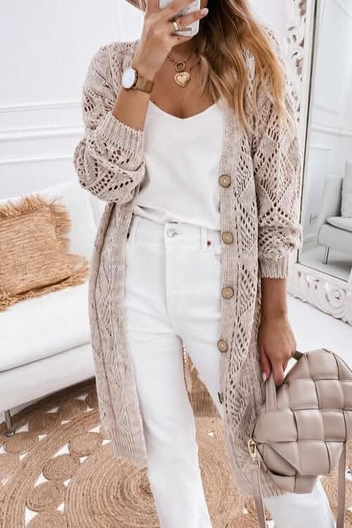 V - Neck Long Sleeve Cardigan - LustMia