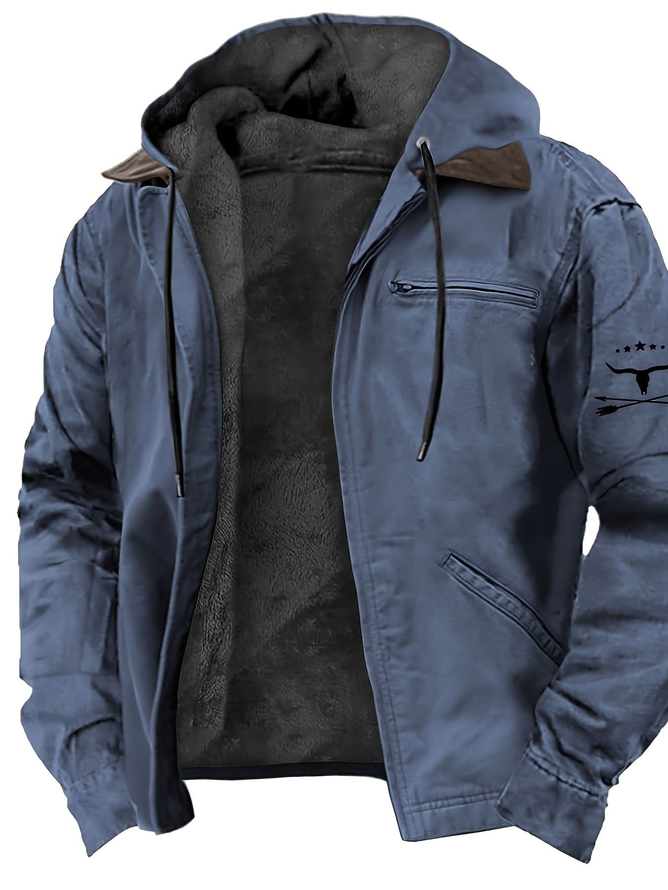 Western Denim Men's Hoodie Full Zipper Hoodie Gray Lined Hoodie Army Green Blue Brown Gray Hooded Pocket Sports Outdoor Daily Vacation Retro Streetwear Casual Autumn And Winter Clothing Hoodie Sweatshirt - LustMia