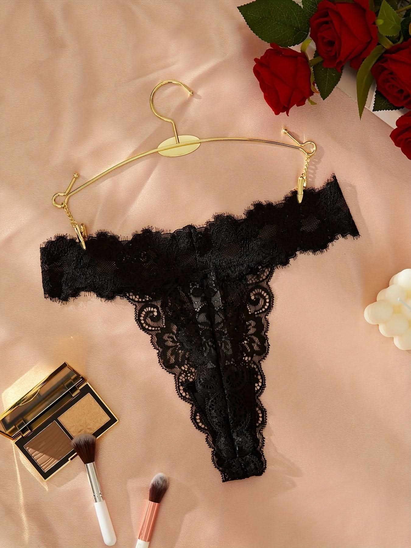 Floral Lace Thongs, Cut Out Scallop Trim Panties, Women's Sexy Lingerie & Underwear - LustMia