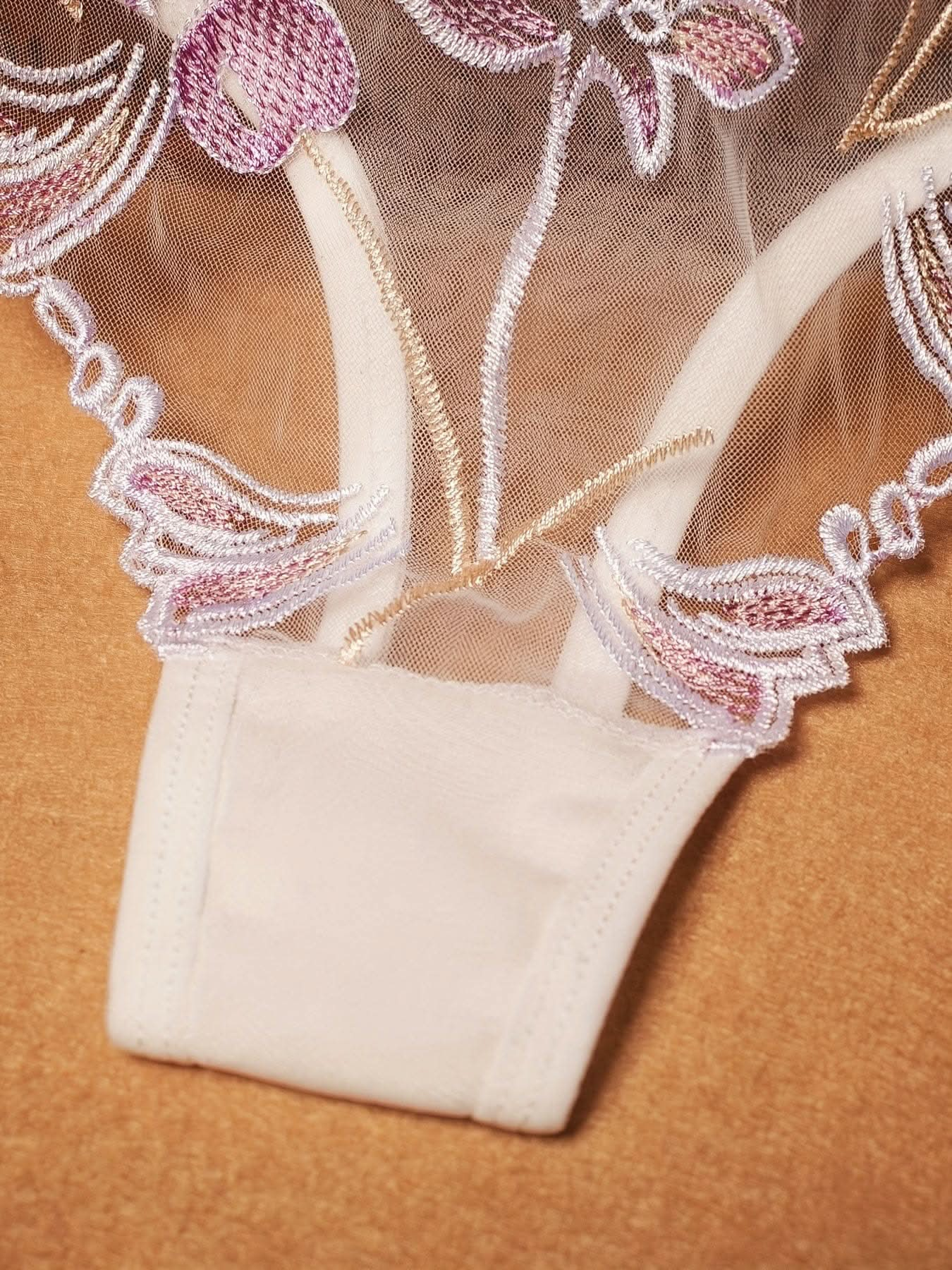 Floral Embroidery Thongs, See Through Mesh Intimates Panties, Women's Sexy Lingerie & Underwear - LustMia