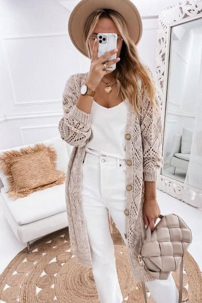 V - Neck Long Sleeve Cardigan - LustMia