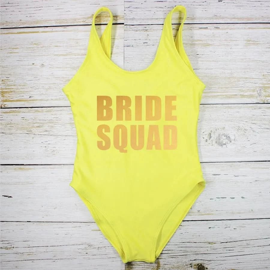 Bachelorette Bathing Suit BRIDE SQUAD Swimwear Women Wedding Party Swimming Suits One Piece Backless Swimsuit Beach Wear - LustMia