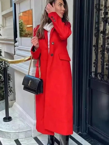 Women's Coats Red Long Coat Women Autumn Elegant Coats Woman Winter - LustMia