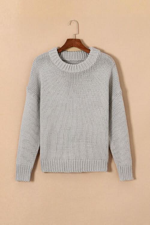 Round Neck Long Sleeve Sweater - LustMia