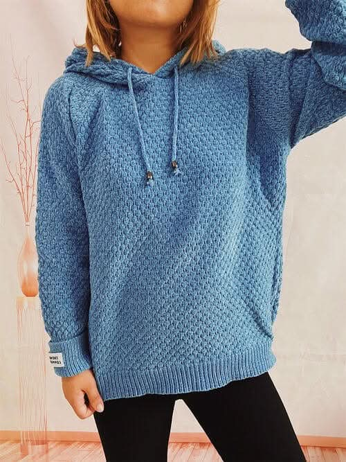 Drawstring Long Sleeve Hooded Sweater - LustMia