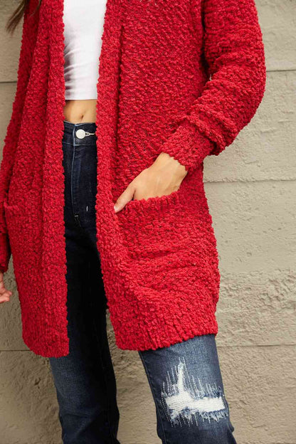 Zenana Falling For You Full Size Open Front Popcorn Cardigan - LustMia