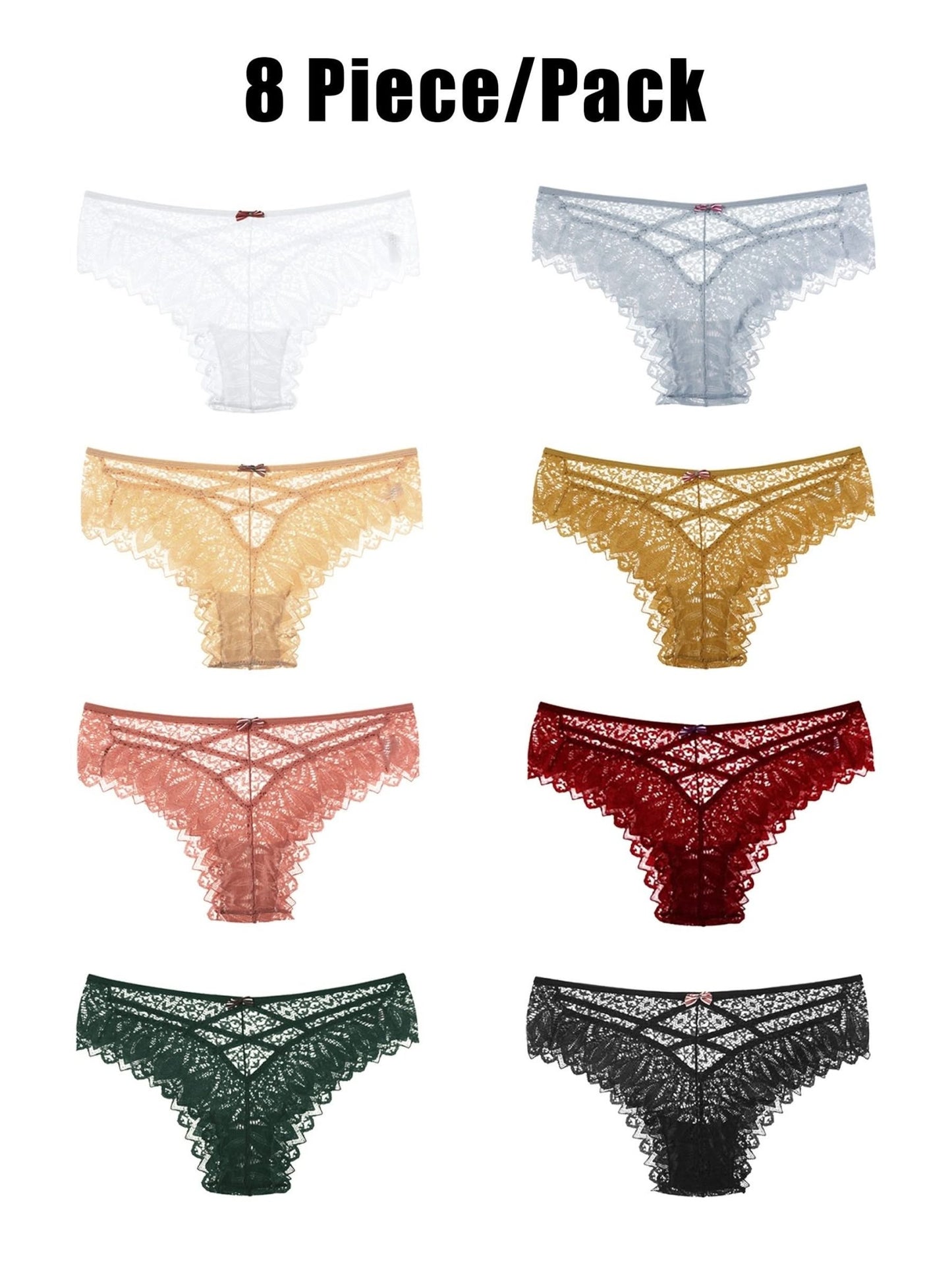 8pcs Floral Lace Panties, Comfy & Breathable Criss Cross Cut Out Intimates Panties, Women's Lingerie & Underwear - LustMia