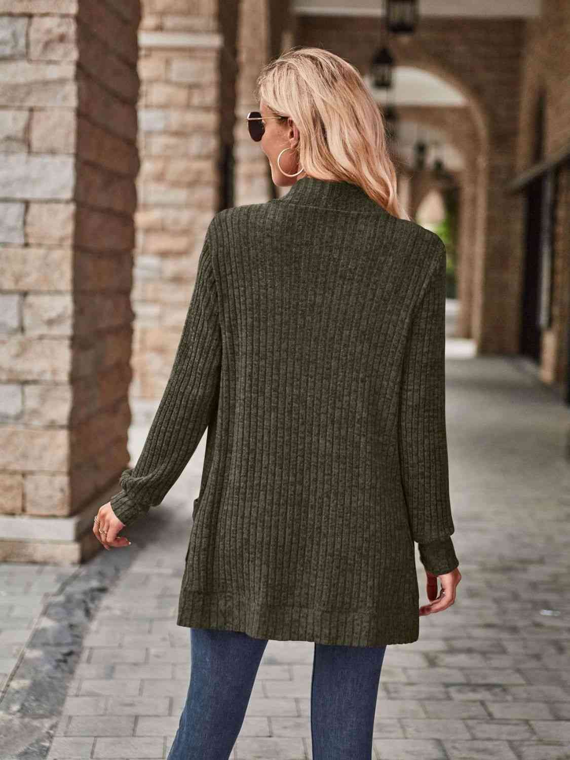 Open Front Cardigan with Pockets - LustMia