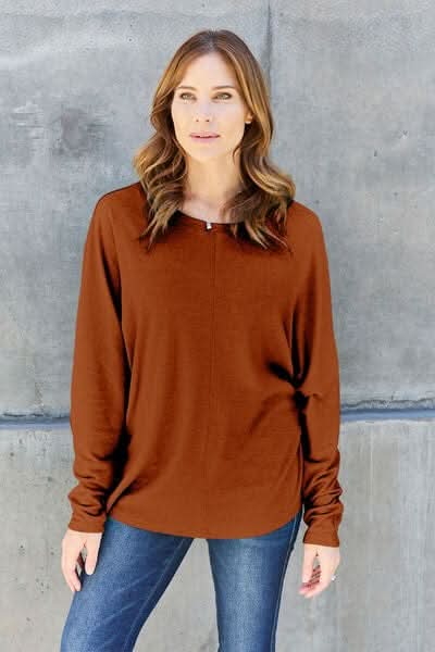 Double Take Full Size Round Neck Long Sleeve T-Shirt - LustMia