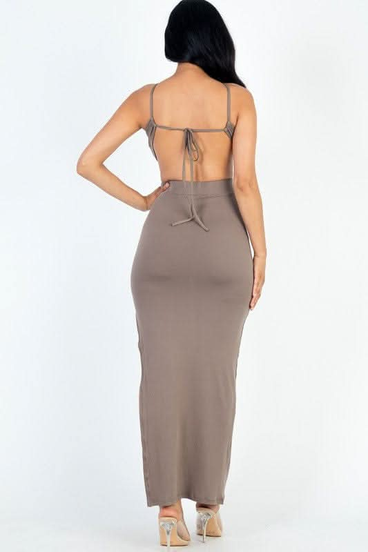 Tie Backless Split Thigh Maxi Dress - By Lustmia - LustMia