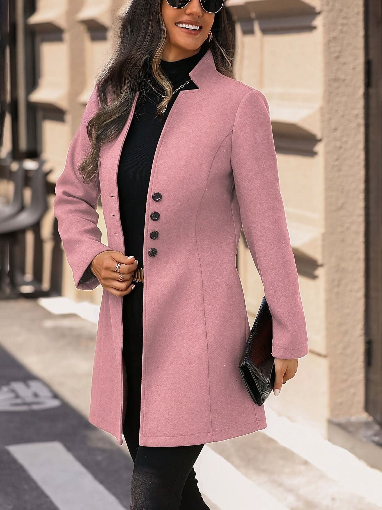 Single Breasted Solid Color Overcoat - LustMia