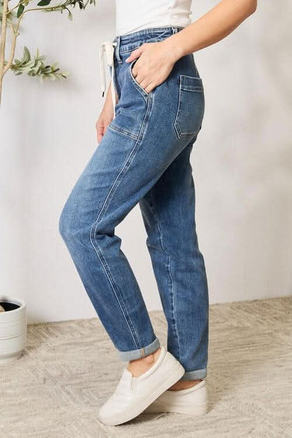 Judy Blue Full Size High Waist Drawstring Denim Jeans - LustMia