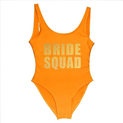 Bachelorette Bathing Suit BRIDE SQUAD Swimwear Women Wedding Party Swimming Suits One Piece Backless Swimsuit Beach Wear - LustMia