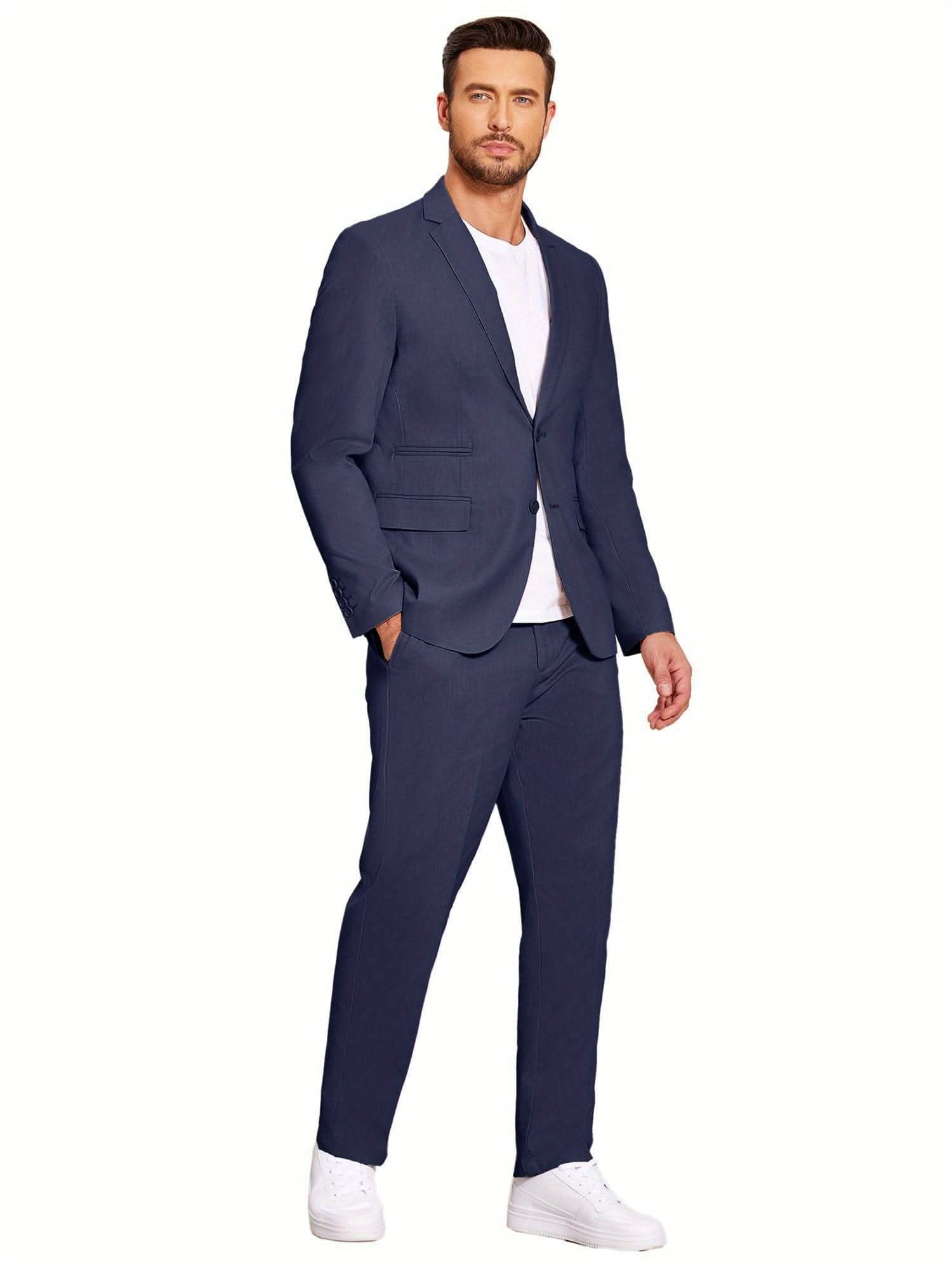 Mens 2 Piece Linen Suit Lightweight Casual - LustMia